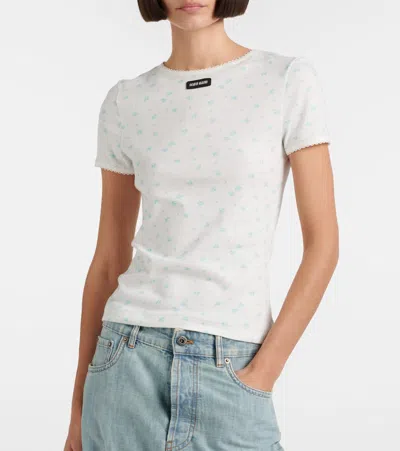 Miu Miu Floral Cotton Jersey T-shirt In White