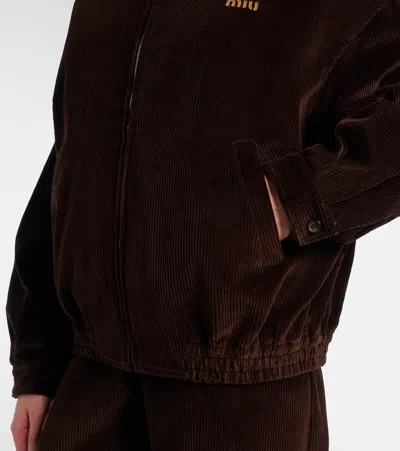 Miu Miu Oversized Cotton Corduroy Blouson Jacket In Brown