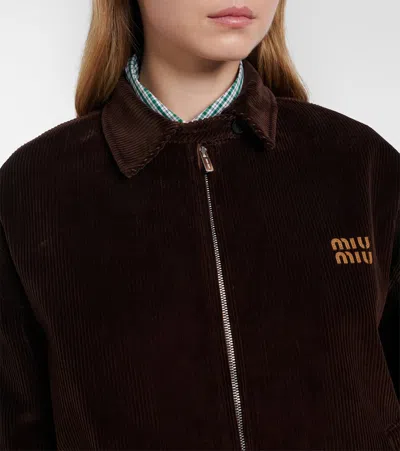 Miu Miu Oversized Cotton Corduroy Blouson Jacket In Brown