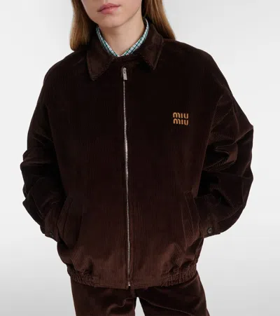 Miu Miu Oversized Cotton Corduroy Blouson Jacket In Brown