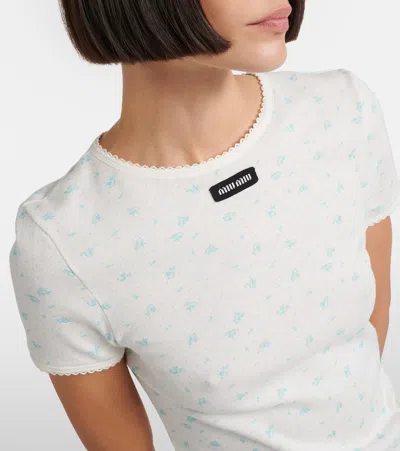 Miu Miu Floral Cotton Jersey T-shirt In White