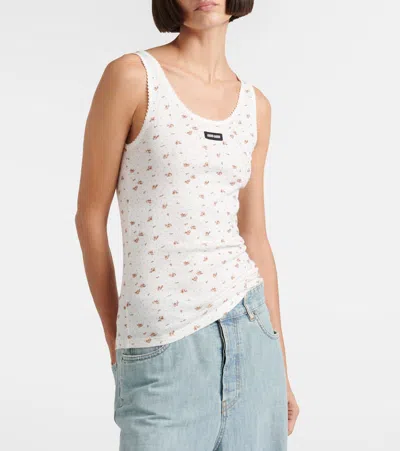 Miu Miu Floral Cotton Jersey Tank Top In White