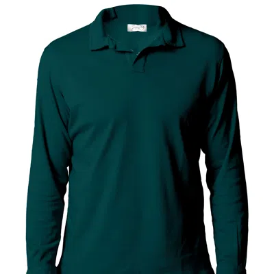 Jacques Zolty Paul Mens Cotton Polo Long Sleeve Forest Green In Green