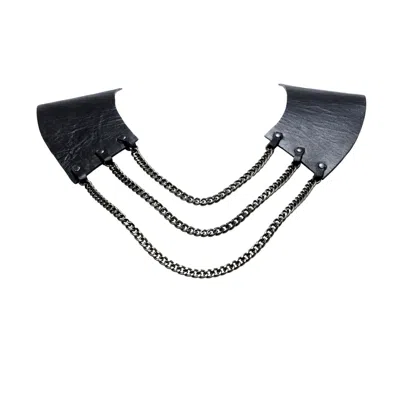 Plik X Haya Women's Leather Collar Necklace With Chain In Black