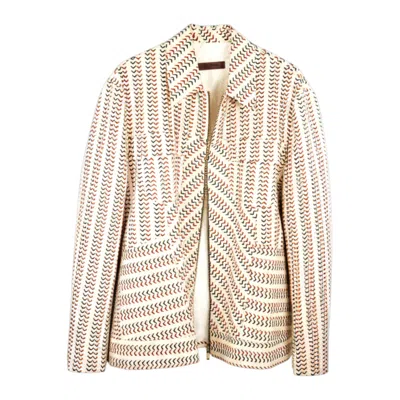 Stovaria Men's Gold Handcrafted Chevron Print Cotton Jacket - A Unique Statement Blazer In Pink