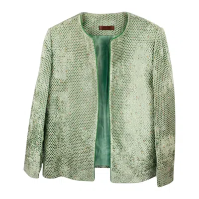 Stovaria Women's Emerald Green Velvet Open Front Jacket - Gold Embroidered Handmade Statement Blazer In Green