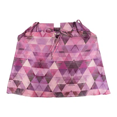 Stovaria Women's Pink Tussar Silk Camisole Top - Geometric Print Tie-front In Purple