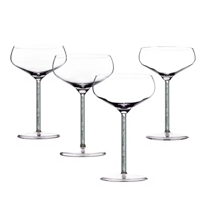 Greatfool Champagne Cocktail Coupe - Green Aventurine - Four Piece In Green