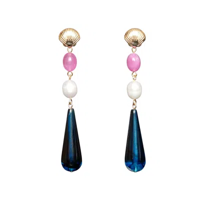 Malolo Jewelry Women's Gold / Pink / Blue Ocean Dream Earrings Blue
