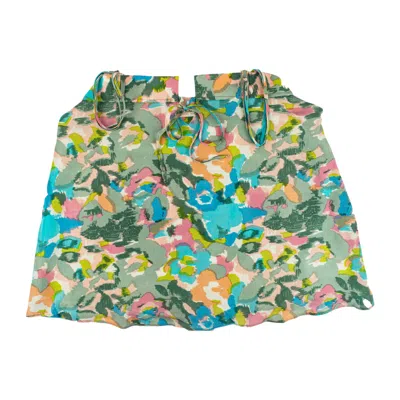 Stovaria Women's Green Printed Crepe Silk Camisole Top: Tie-front Floral Cami In Multi