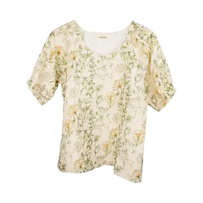 Stovaria Women's Wild Meadow Pure Linen Top With Raglan Sleeves In Multi