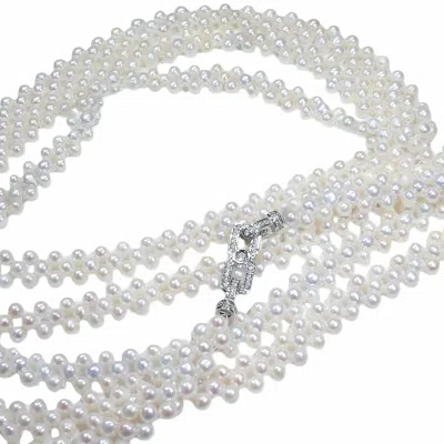 Ninemoo Women's White Graceful Pearl Weave Long Necklace In White