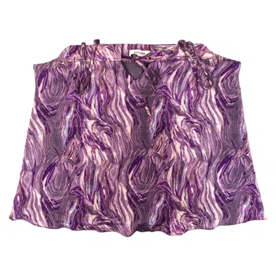Stovaria Women's Blue / Purple Lavender Swirl Strappy Top In Pure Crepe Silk With Sculpted Neckline - Silk Ca In Purple