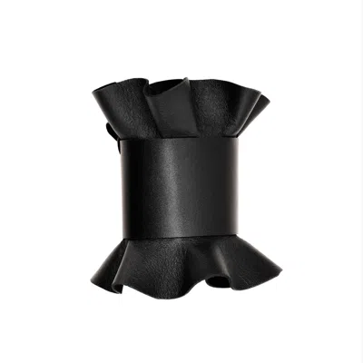 Plik X Haya Women's Leather Cuff With Ties In Black