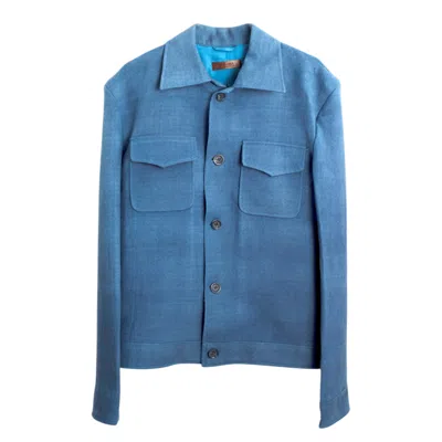 Stovaria Men's Blue Handwoven Merino Wool Jacket - Indigo Dyed Unisex Shacket - Wool Overshirt In Blue