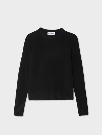White & Warren Cashmere Classic Waffle Sweatshirt In Black In Blue