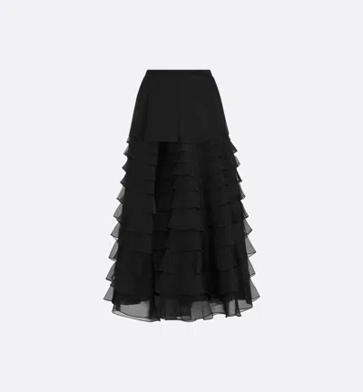 Dior High Waist Sheer Layered Ruffled Skirt In Black