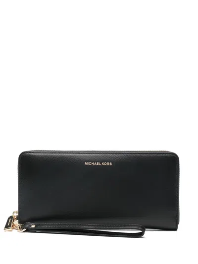 Michael Kors Jet Set Travel Large Leather Continental Wallet In Black