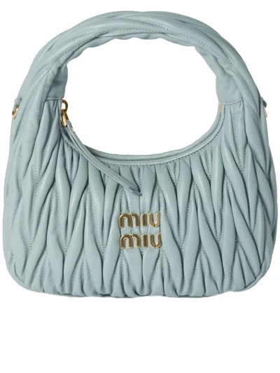 Miu Miu Crossbody Bag Detachable Strap Gold Tone Hardware In Blue