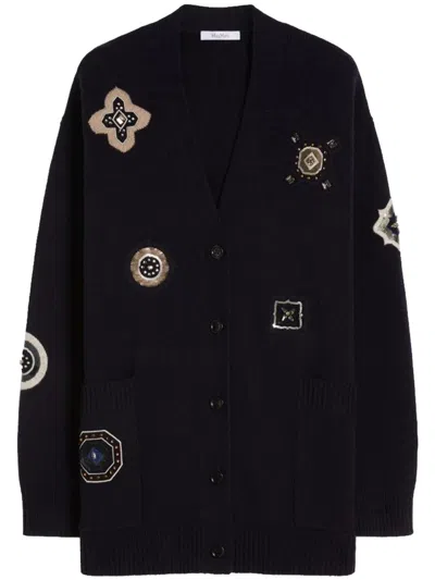 Max Mara Long Wool And Cashmere Cardigan In Blue