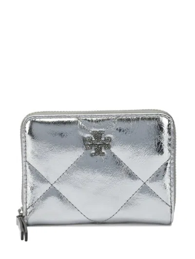Tory Burch Metallic Quilted Wallets And Card Holders In Silver