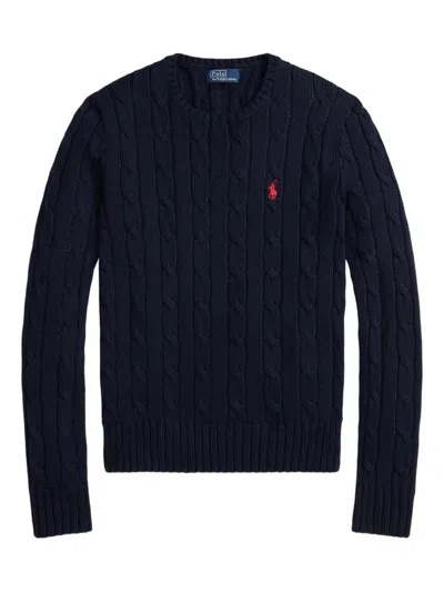 Polo Ralph Lauren Kimberly V Neck Cable Knit Sweater In Blue