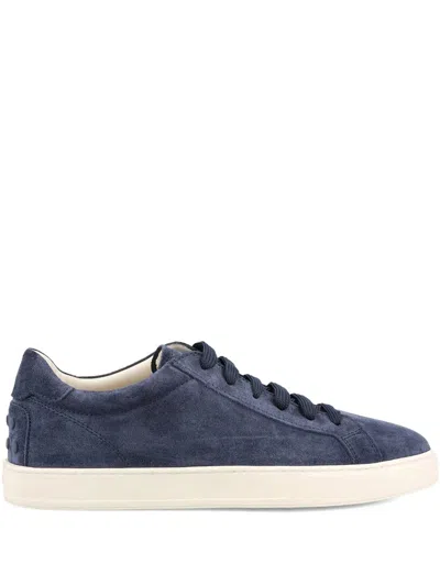 Tod's Suede Sneakers Round Toe Rubber Sole In Blue