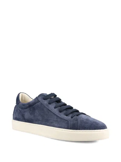 Tod's Suede Sneakers Round Toe Rubber Sole In Blue
