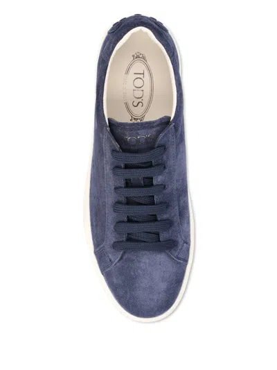 Tod's Suede Sneakers Round Toe Rubber Sole In Blue