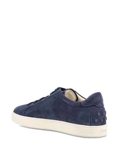 Tod's Suede Sneakers Round Toe Rubber Sole In Blue