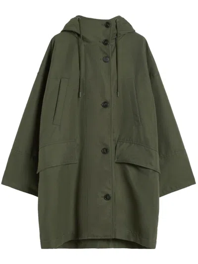 Weekend Max Mara Hooded Coat Drawstring Detail Front Pockets In Green