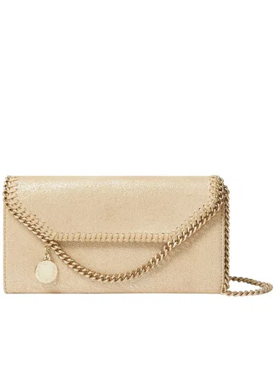 Stella Mccartney Chain Strap Envelope Wallet With Metallic Finish In Neutral