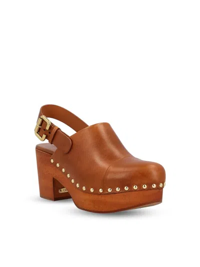 Chloé Chunky Heel Stud Embellishments Wooden Platform Pumps In Ginger Brown