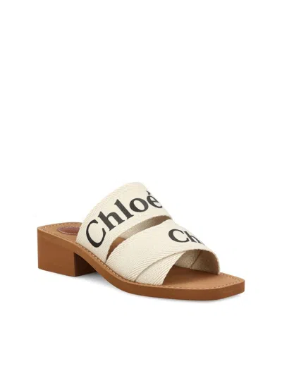 Chloé Woody Logo Slide Sandal In White