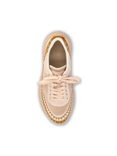 Chloé Low Top Sneakers Featuring Contrast Stitching And Textured Sole In White