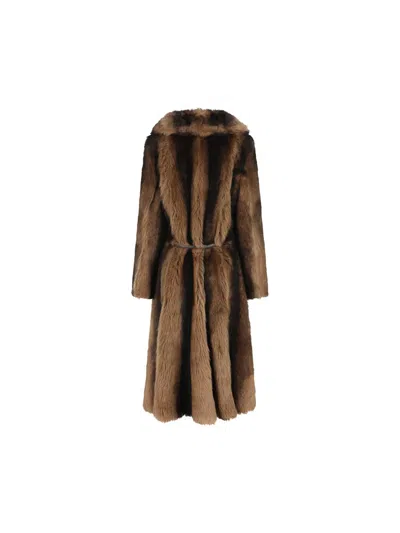 Fendi Single-breasted Shearling Coat In Brown