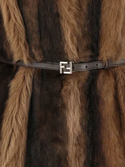 Fendi Single-breasted Shearling Coat In Brown