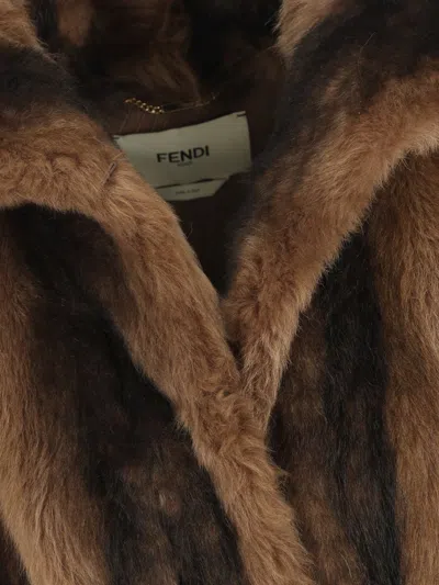 Fendi Single-breasted Shearling Coat In Brown