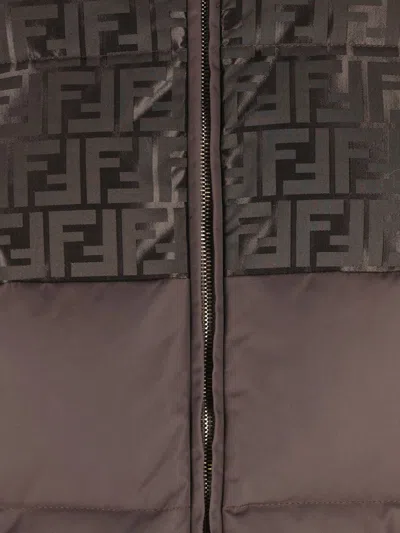 Fendi Down Jacket With Ff Jacquard Insert In Brown