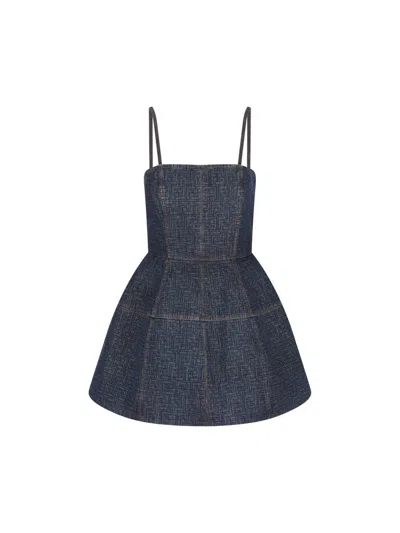 Fendi Ff Denim Dress Fitted Bodice Straps In Blue