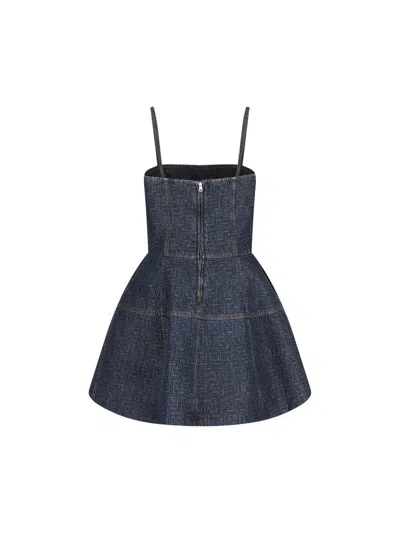 Fendi Ff Denim Dress Fitted Bodice Straps In Blue