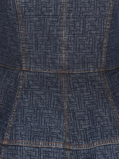 Fendi Ff Denim Dress Fitted Bodice Straps In Blue