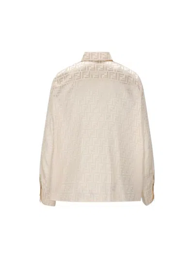Fendi White Ff Silk Shirt Women In Neutral