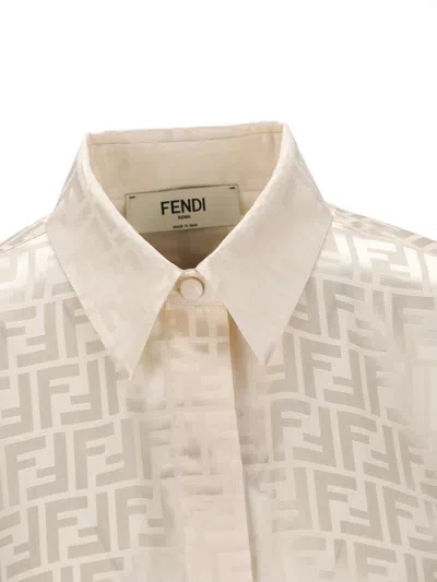 Fendi White Ff Silk Shirt Women In Neutral