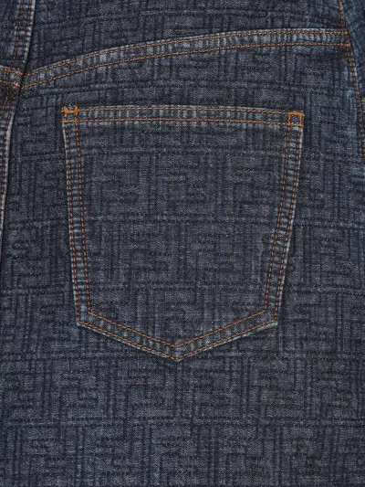Fendi Flared Midi Denim Skirt With All-over Quilted Ff Motif Clothing In Blue