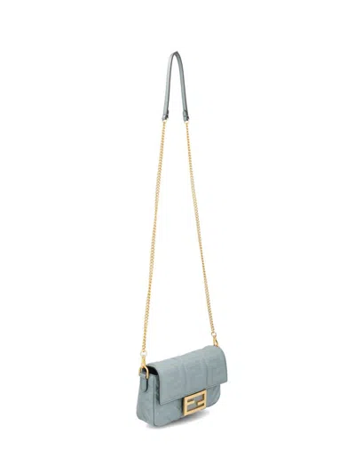 Fendi Women Baguette Mini Leather Handbag In Blue