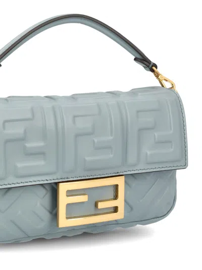 Fendi Women Baguette Mini Leather Handbag In Blue