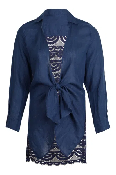 Pq Swim Lace Tunic Navy In Blue