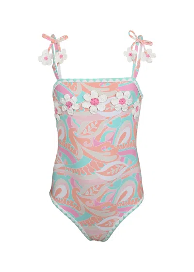Shade Critters Tutti Fruity Girls Crochet Daisy Pompom One Piece Swimsuit In Multi