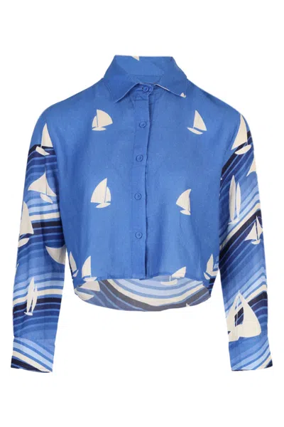 Gapaz Shirt Cropped Barcos In Blue